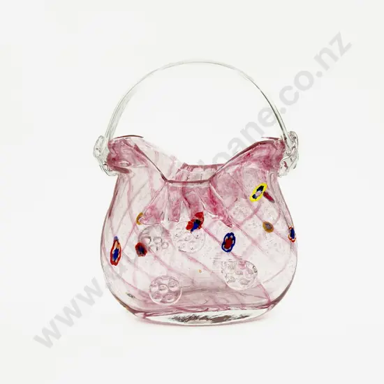 Italian Millefiori Scattered & Applied Rondel Glass Basket Vase