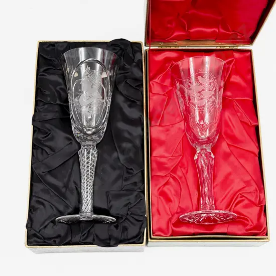 Two Webb & Corbett Commemorative Crystal Goblets