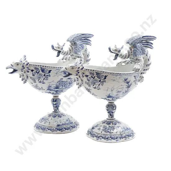 Pair Antique Dutch Delft Table Centrepiece Comports