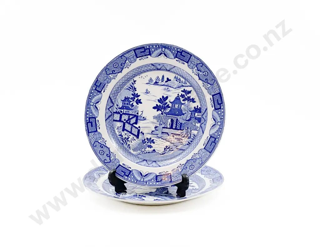 Pair Probable Wedgwood Mid C19th Blue & White Willow Pattern Type Plates Image 1++