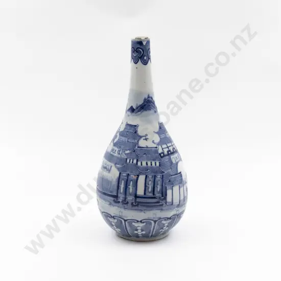 C19th Blue & White Bottle Vase