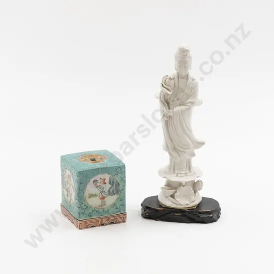 C19th Box Incense Burner With Blanc De Chine Goddess Figure