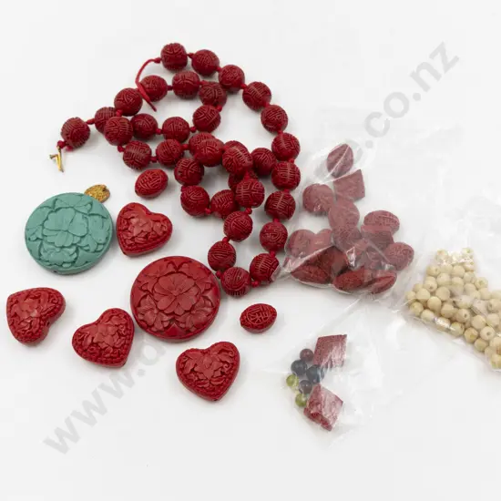 Collection Cinnabar Lacquer Beads & Some Bone Beads