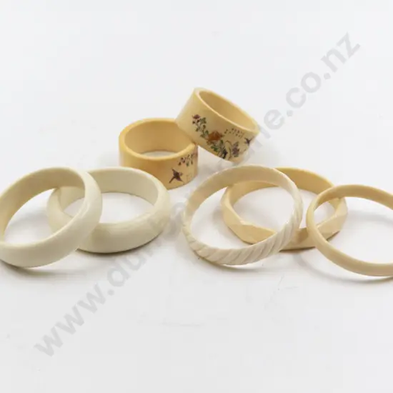 Collection Of Five Vintage Ivory Bangles & Two Napkin Rings