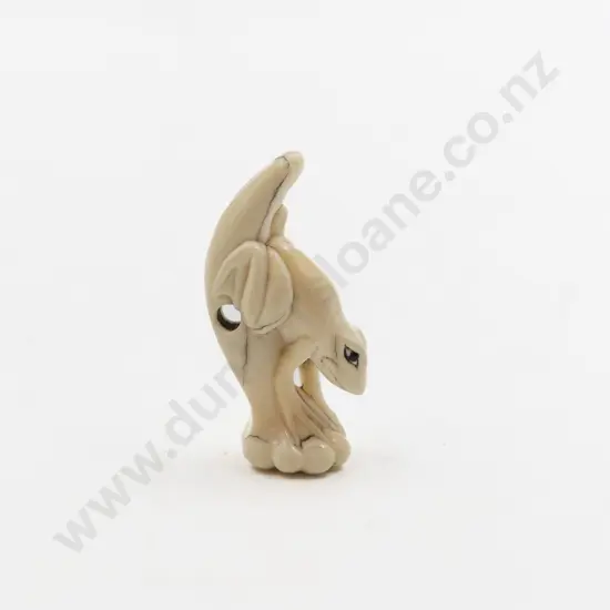 Signed Carved Ivory Netsuke of a Frog on Water Lily Stem