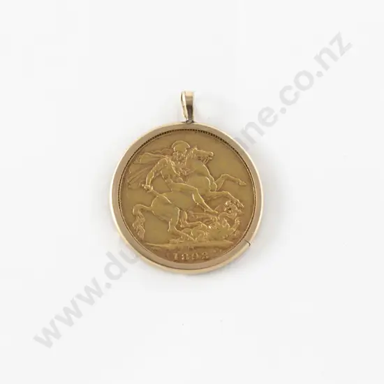 1893 Gold Sovereign Melbourne Mint in pendant mount