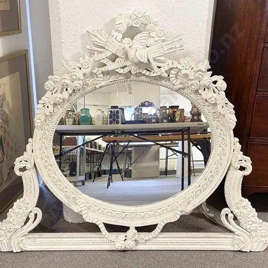 French Style White Painted Over Mantle Mirror
