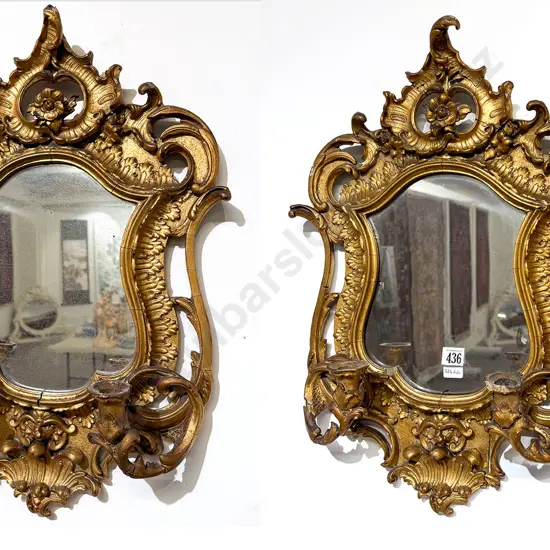 Pair C19th Giltwood Girandole Wall Mirrors