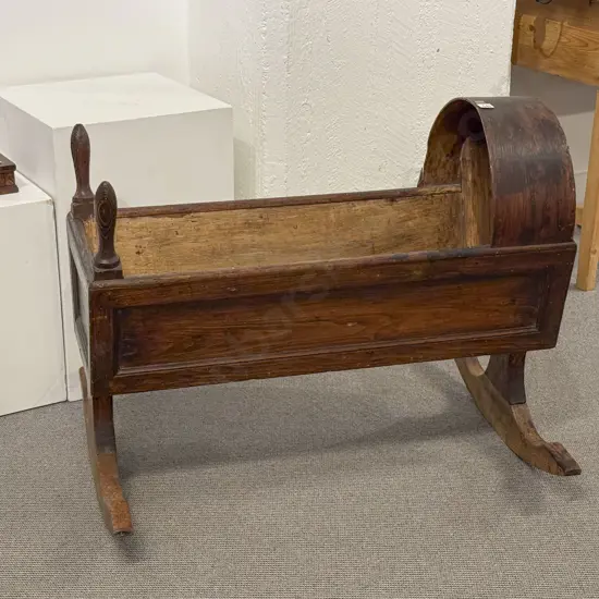 Early C19th Stained Pine Baby's  Rocking Cradle