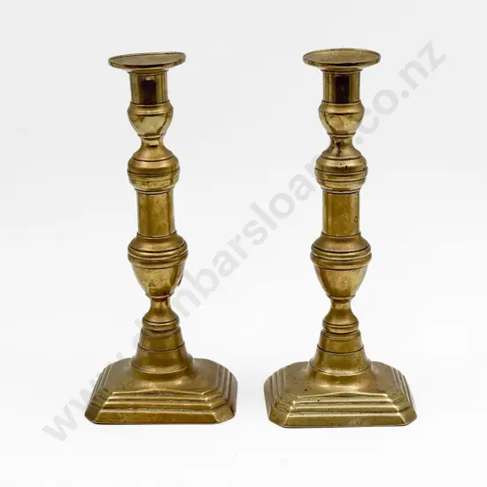Pair Victorian Brass Column Candlesticks