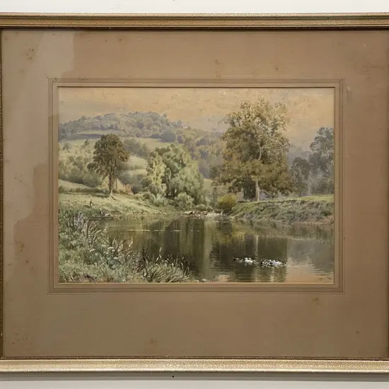 F. G. Coleridge - English Romantic Landscape with Cows & Ducks