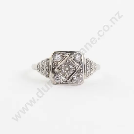 Art Deco 9ct White Gold 17stone Diamond Cluster Ring