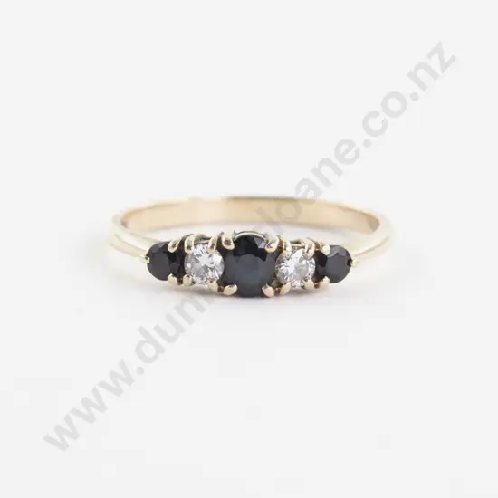 9ct Five Stone Sapphire and Diamond Bridge Ring