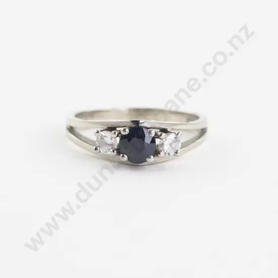 18ct White Gold Three Stone Sapphire and Diamond Ring