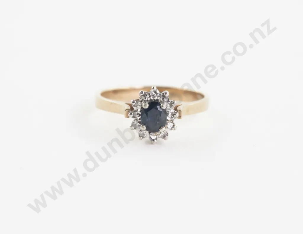 9ct 13Stone Sapphire and Diamond Cluster Ring Image 1++