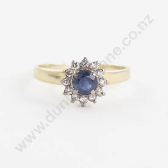 14ct 13Stone Diamond and Sapphire Cluster Ring