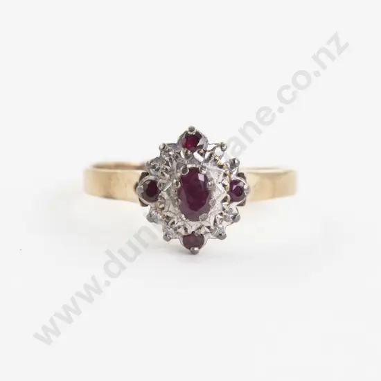 9ct 13Stone Ruby and Diamond Cluster Ring