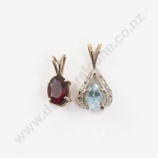 9ct Single Stone Garnet and Topaz Pendants