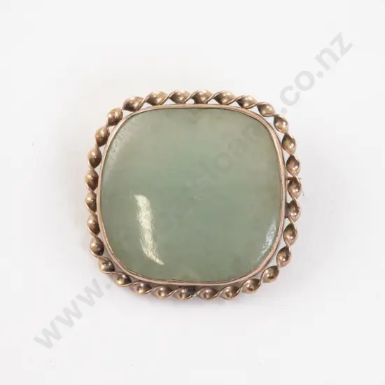 9ct Framed Mutton Fat Jade Brooch