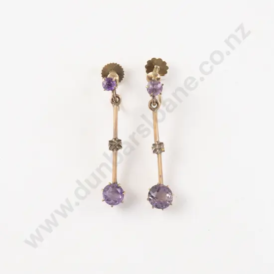 Pair 9ct Edwardian Amethyst Pendant Drop Earrings