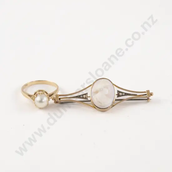 9ct Framed Classical Portrait Cameo Brooch