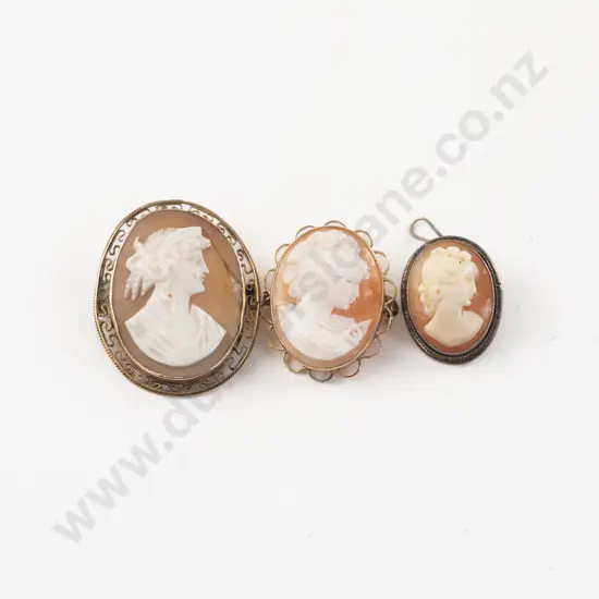 Three 9ct Framed Classical Portrait Cameo Brooches