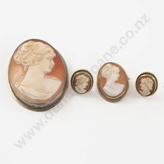 Two S/S Framed Classical Portrait Cameo Brooches
