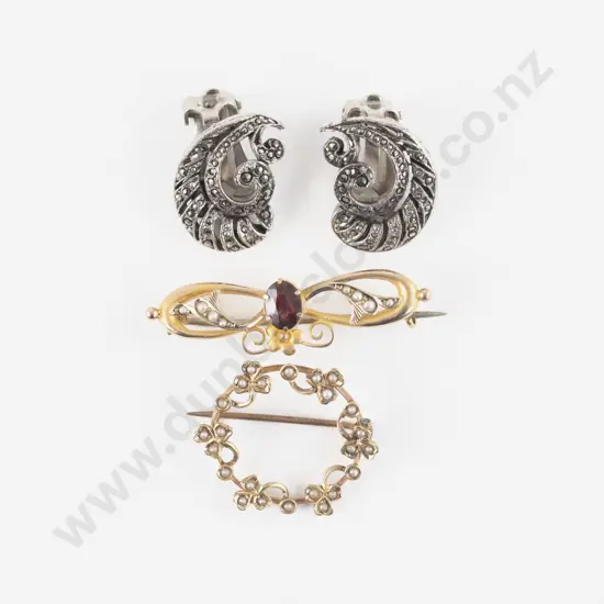 Victorian 9ct Open Circle Seed Pearl Brooch