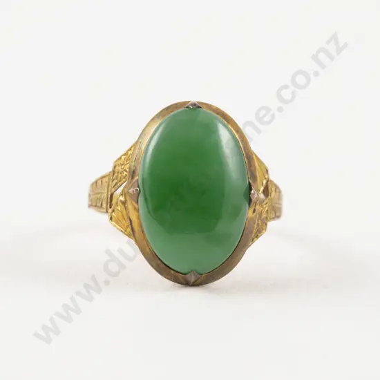 14ct Single Apple Green Jade Oval Panel Ring