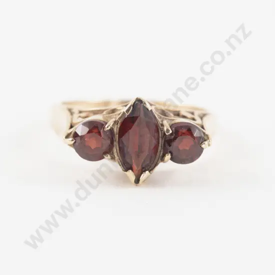 9ct Three Stone Garnet Bridge Ring