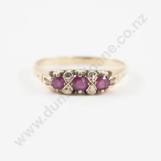 9ct Three Stone Garnet Bridge Ring