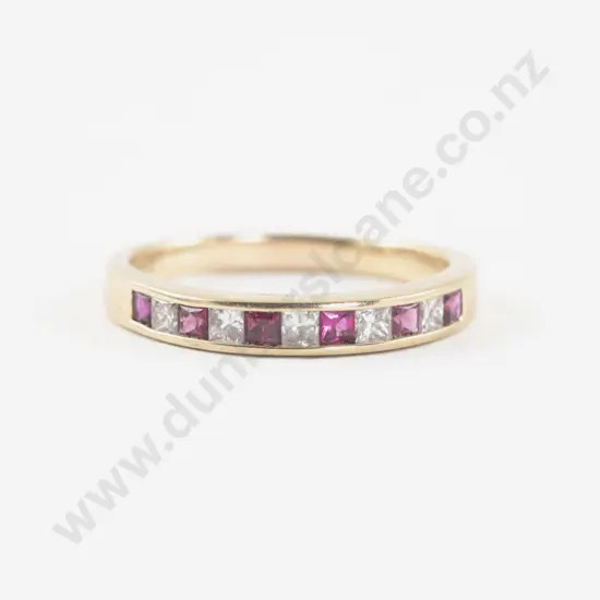 10ct Eleven Stone Imitation Ruby and Diamond Eternity Band