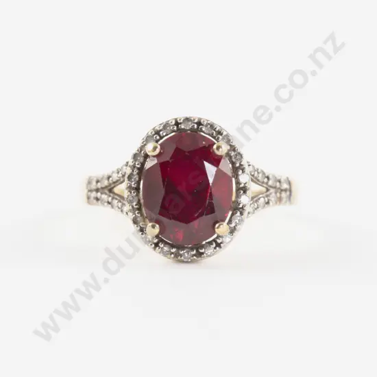 10ct 35Stone Imitation Ruby and Diamond Cluster Ring