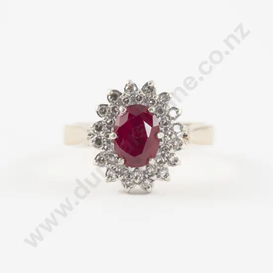 9ct 32Stone Imitation Ruby and Diamond Cluster Ring