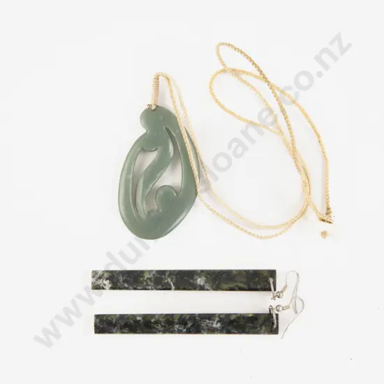Pair Greenstone Pendant Drop Earrings