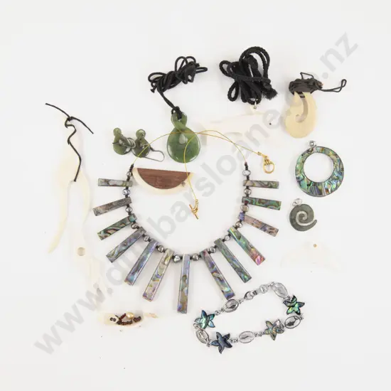 Collection of NZ Greenstone Paua and Bone Jewellery