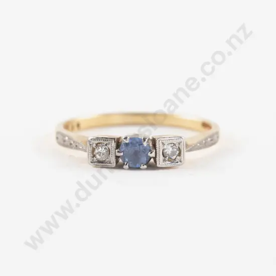 18ct and Platinum Three Ceylon Stone Sapphire and Diamond Ring