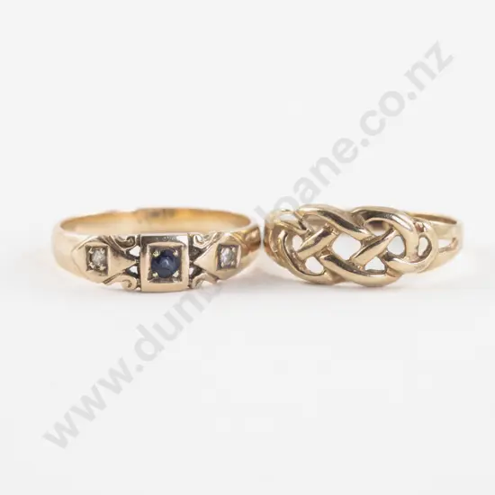 9ct Three Stone Sapphire and Diamond Ring