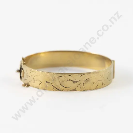 9ct Metal Core Half Engraved Hinged Snap Bangle
