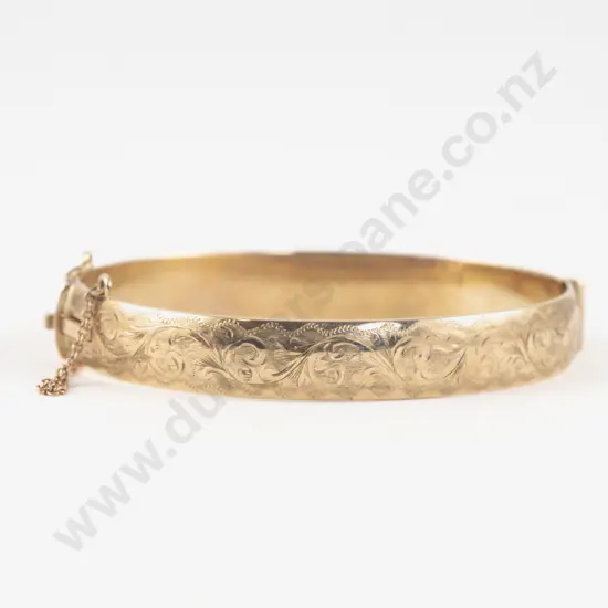 9ct Metal Core Half Engraved Hinged Snap Bangle