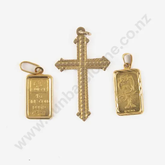Two 1gm Fine Gold 999.9 Bar Pendants