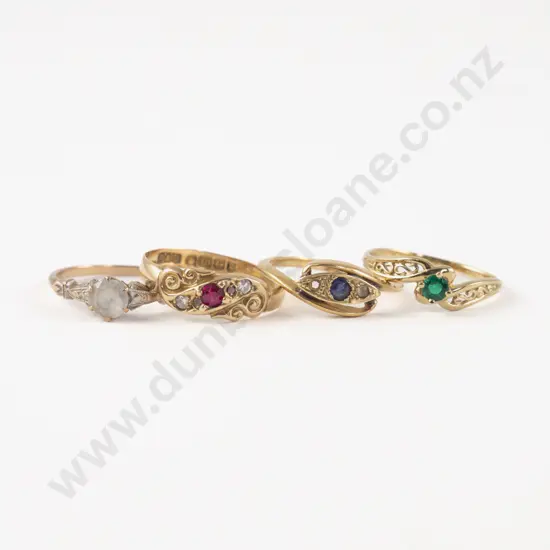 9ct Five Stone Diamond and Garnet Bridge Ring