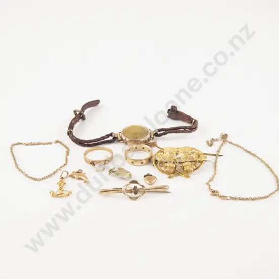 9ct Gold Pieces and 14ct Brooch for Scrap Gold