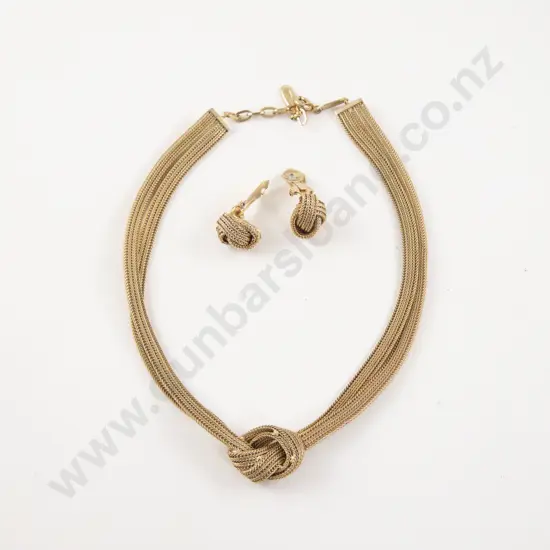 Vintage Grosse Germany 1961 Gold Plated Rope Knot Necklace and Earring Set