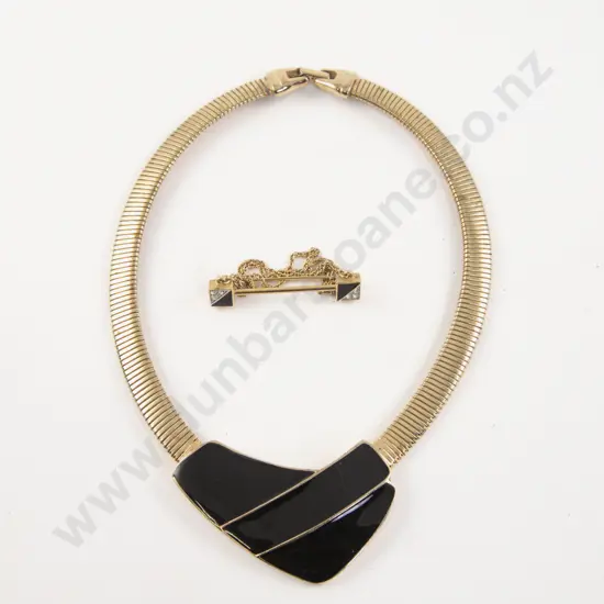 Vintage Givenchy Enamel and Rhinestone Brooch and Trifari Enamel Necklace