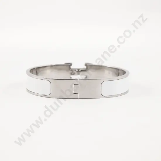 Hermes Clic H Palladium and White Enamel Bracelet