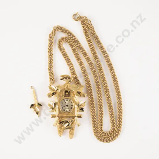 Vintage Trifari Cuckoo Clock Watch Pendant on Neck Chain