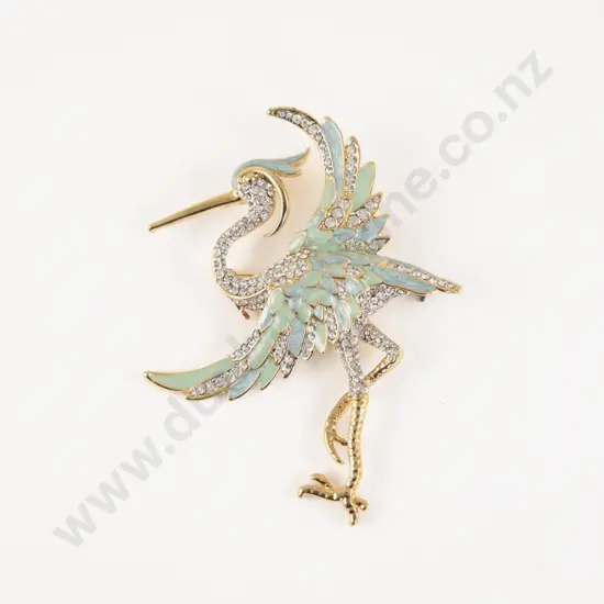 Large Vintage Diamonte Crane Brooch