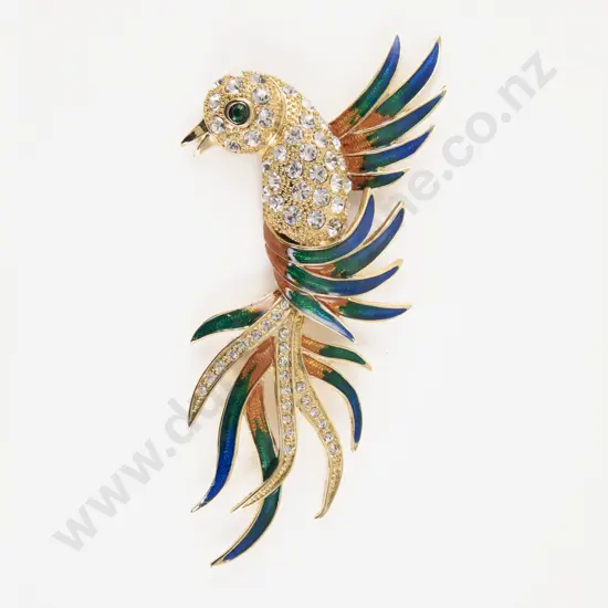 Large Vintage Diamonte Bird Brooch