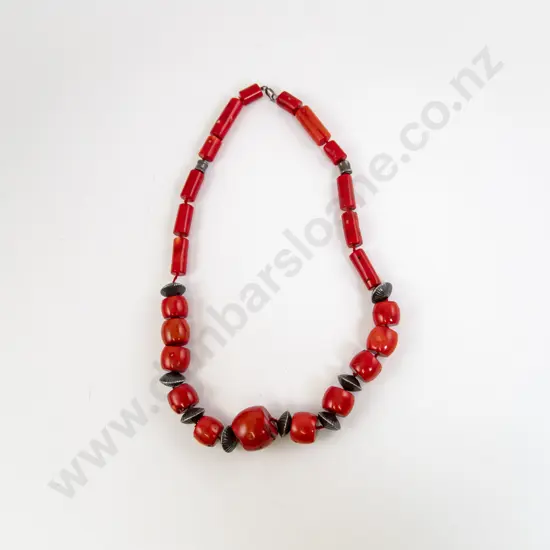Modern Design .925 Silver Bead and Bamboo Coral Necklace